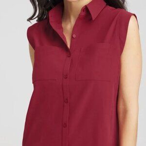 Chico's Rich Red Sleeveless Button-Down  Rib Top Shirt Size 1